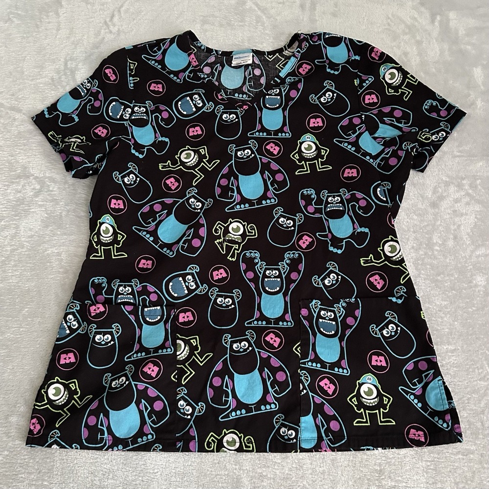 Disney Pixar Monsters Inc Scrub Top Womens M Black Sully Mike Wazowski WM10T728L